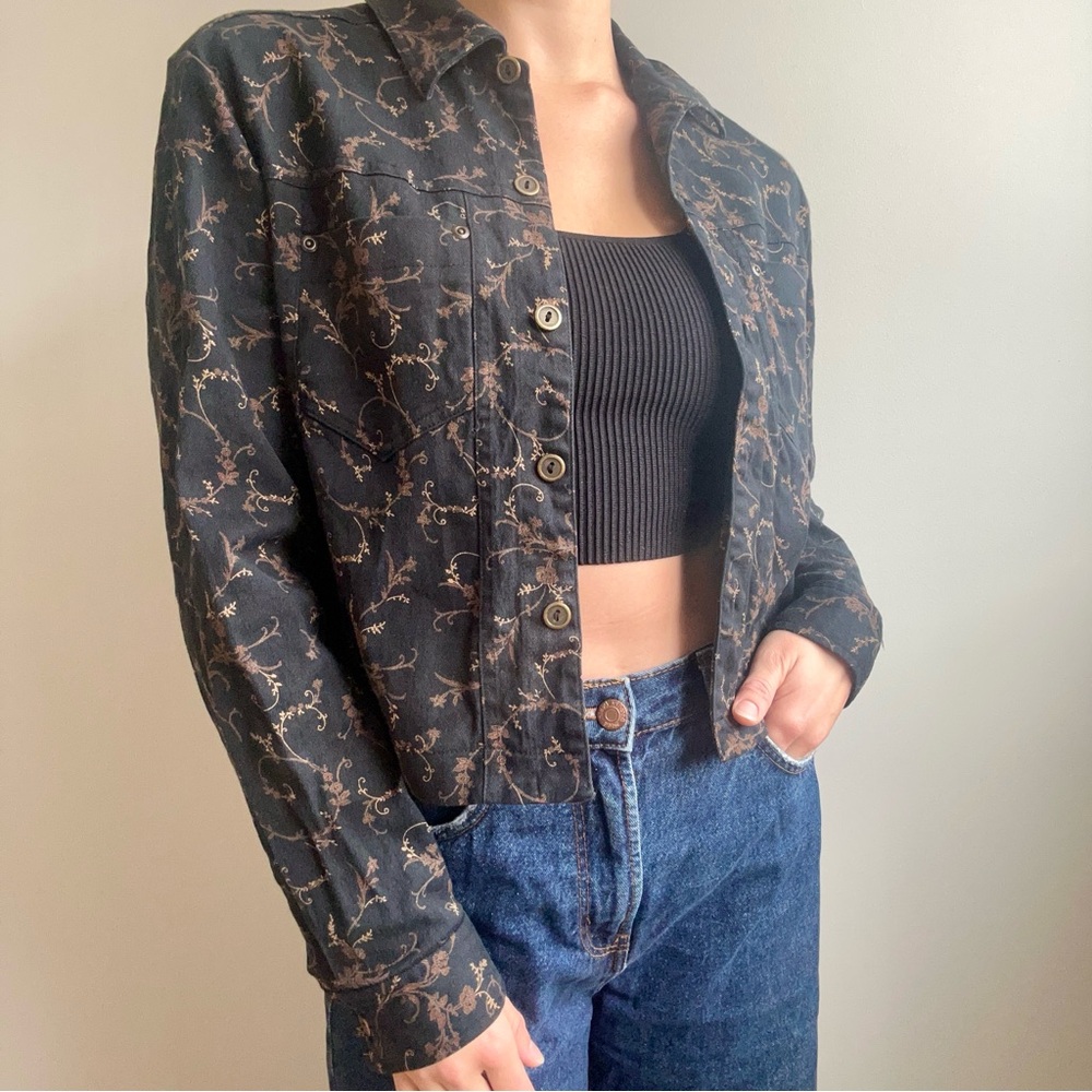 Floral Black and Brown Crop Jacket